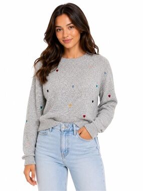 Philosophy Grey Crewneck Sweater with Multicolor Heart Accents